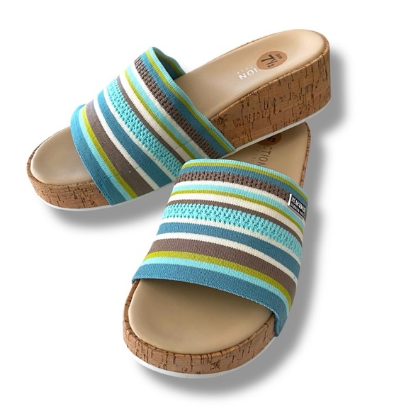 Kenneth Cole Reaction Maila Stretch Aqua Multi Wedge Slide - Picture 2 of 7